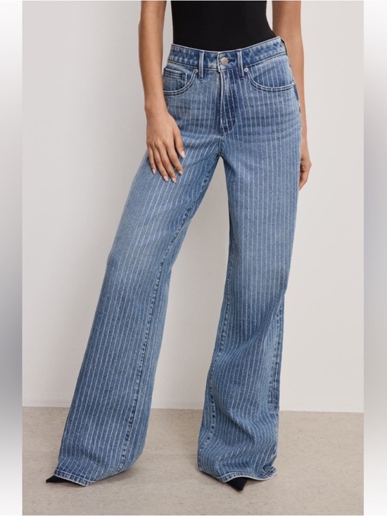 Good American Denim - Good American Good Ease Rhinestone Relaxed Jeans Wide Leg NEW